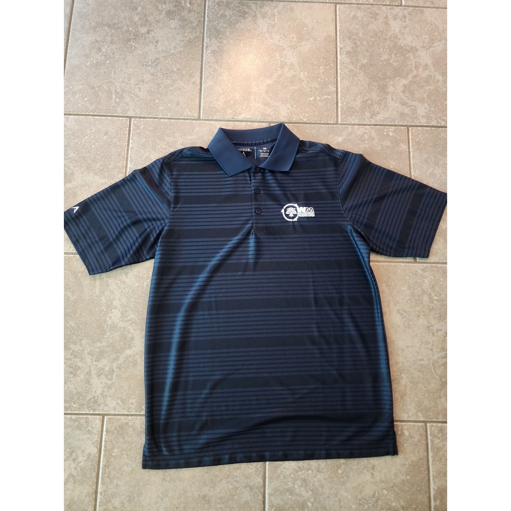 Antigua Mens WM Phoenix Open Golf Polo Shirt Navy Blue Striped Size Medium